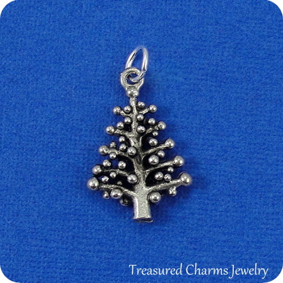 Christmas Tree Charm Silver Plated Christmas Tree Charm for Necklace or