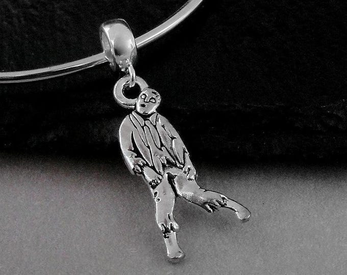 Zombie European Charm, Silver Zombie Dangle Charm, Zombie Charm with Bail, Halloween Dangle Charm, Halloween Large Hole Bead