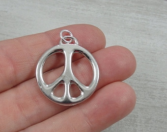 CLOSEOUT - Large Peace Sign Charm - Silver Plated Peace Symbol Charm for Necklace or Bracelet