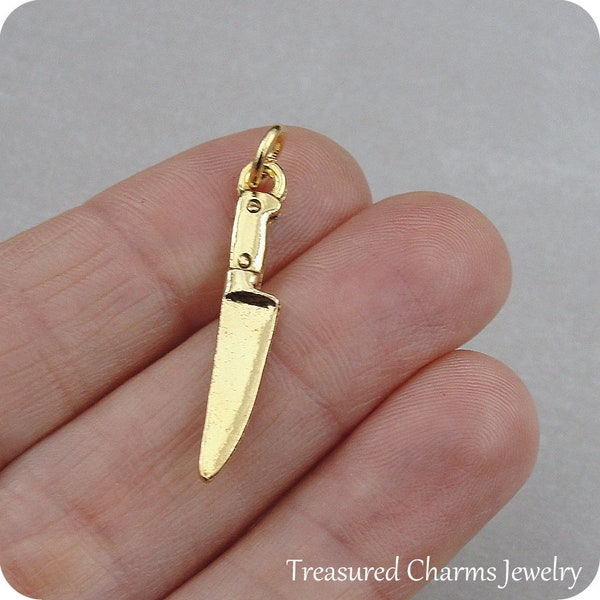 Miniature Knife Charm, Gold Knife Charm for Necklace, Chef Charm, Baking Charm Jewelry, Carving Knife Charm, Gift for Chef, Gift for Baker