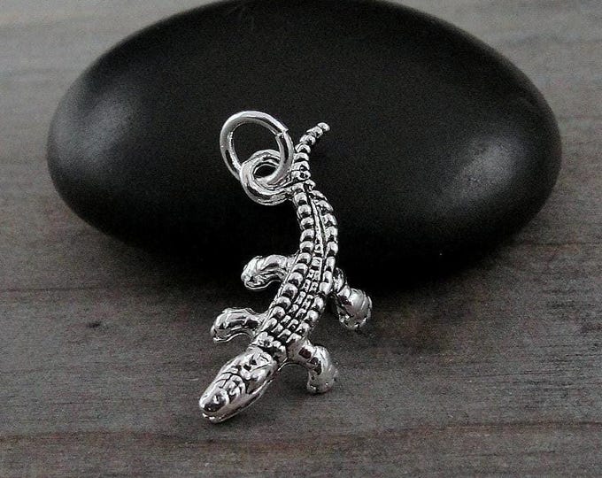 Alligator Charm, Silver Crocodile Charm for Necklace or Bracelet, Gator Charm, Reptile Charm, Lizard Charm, Alligator Necklace Charm