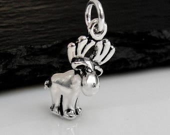 Moose Charm, 925 Sterling Silver 3D Moose Charm, Moose Pendant, Moose Necklace, Moose Bracelet Charm, Moose Gift, Moose Jewelry