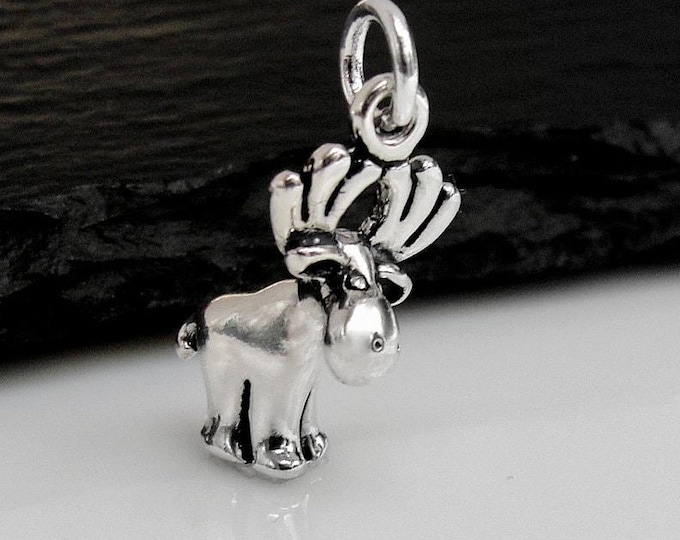 Moose Charm, 925 Sterling Silver 3D Moose Charm, Moose Pendant, Moose Necklace, Moose Bracelet Charm, Moose Gift, Moose Jewelry
