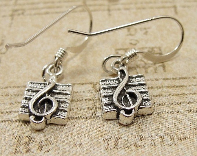 Music Treble Clef Earrings, Sterling Silver