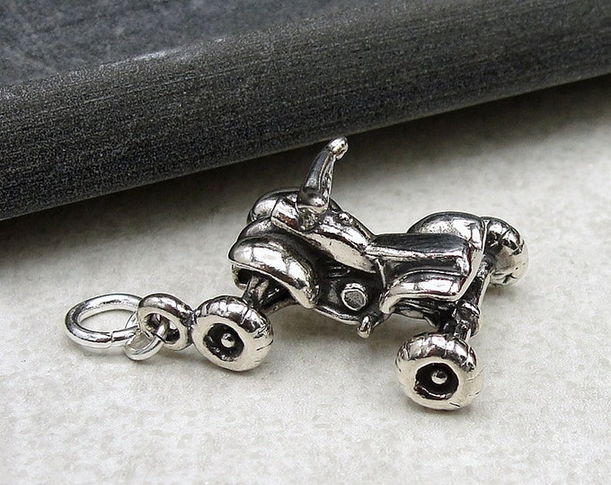 ATV Charm, 925 Sterling Silver 3D ATV Charm, Quad Charm, Four Wheeler Charm, 4 Wheeler Charm, Off Roader Charm, ATV Gift, Quad Gift Jewelry