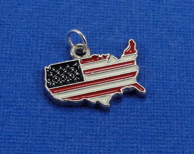 USA Shaped Flag Charm - Silver Plated United States Flag Charm for Necklace or Bracelet