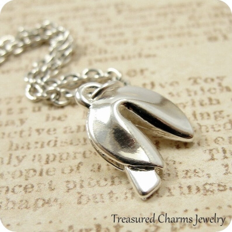 Fortune Cookie Necklace Fortune Cookie Charm on a Silver Etsy