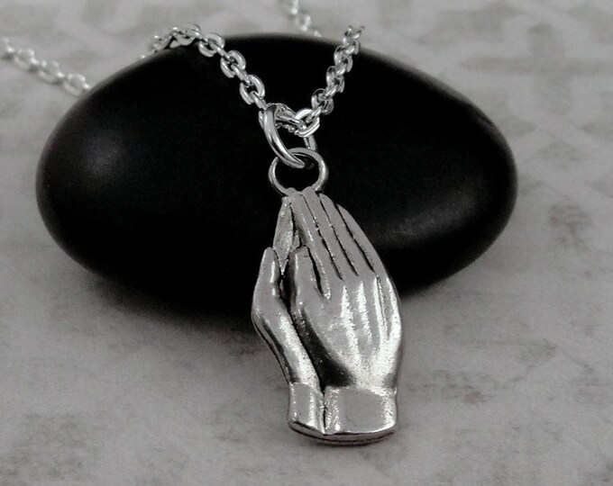 Silver Praying Hands Necklace, Prayer Necklace, Prayer Symbol Charm, Religious Necklace, Faith Necklace, Christian Necklace, Praying Charm