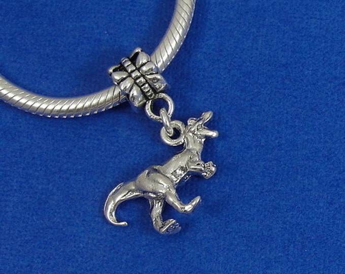 Tyrannosaurus Rex European Dangle Bead Charm - Silver Tyrannosaurus Rex Charm for European Bracelet
