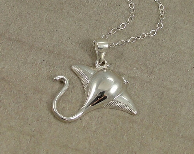 Stingray Necklace, Sterling Silver Stingray Charm on a Silver Cable Chain
