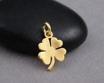 Small Gold Four Leaf Clover Charm, Lucky Shamrock Pendant, St Patricks Day Jewelry