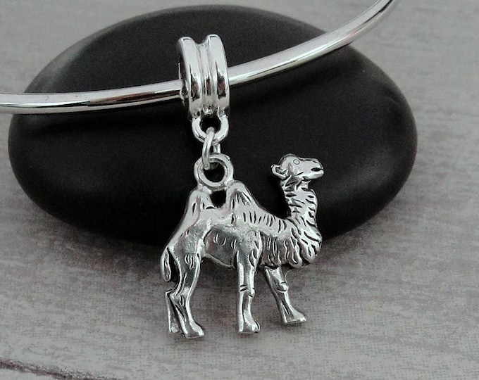 Two-Hump Camel European Charm, Silver Bactrian Camel Dangle Charm, Camel Charm with Bail, Camel Dangle Charm, Camel Large Hole Bead
