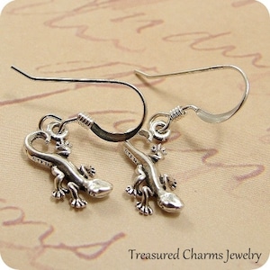 Tiny Gecko Lizard Earrings, Sterling Silver