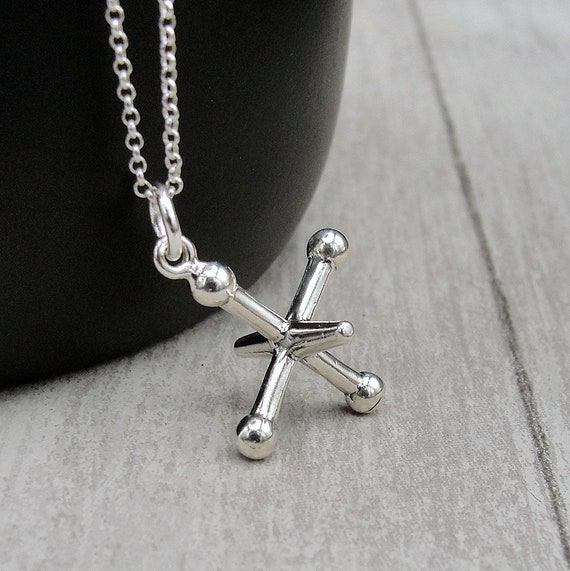 Toy Jack Necklace, 925 Sterling Silver 3D Toy Jacks Charm
