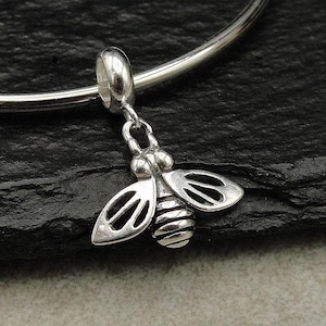 Honey Bee European Charm, Sterling Silver 3D Bumblebee Charm, Bumble Bee Charm with Bail, Bracelet Charm, Large Hole Bead, Beekeeper Gift