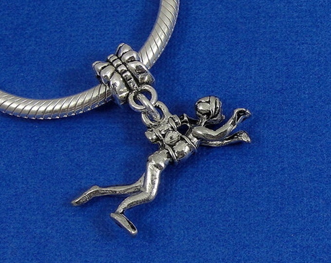 Scuba Diver European Dangle Bead Charm - Silver Scuba Diver Charm for European Bracelet