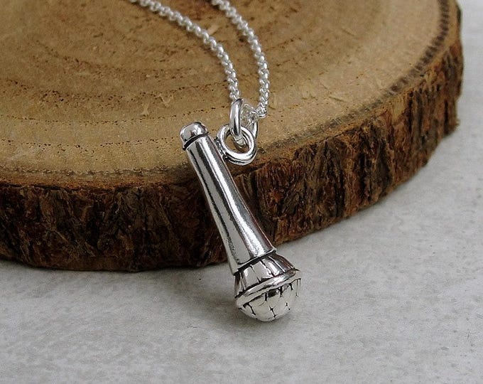 925 Sterling Silver 3D Microphone Necklace, Microphone Charm Necklace, Singer DJ Comedian Necklace, Karaoke Mic Charm, Gift for Singer