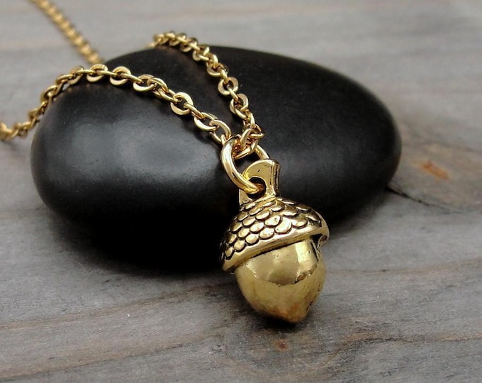 Gold Acorn Necklace, Gold 3D Acorn Charm, Acorn Jewelry, Fall Necklace, Autumn Necklace, Nature Charm Necklace, Acorn Jewelry