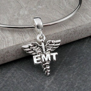Silver EMT Caduceus Dangle Charm, EMT Symbol Charm, Paramedic Charm, Emergency Medical Technician Dangle Charm, EMT Paramedic Gift