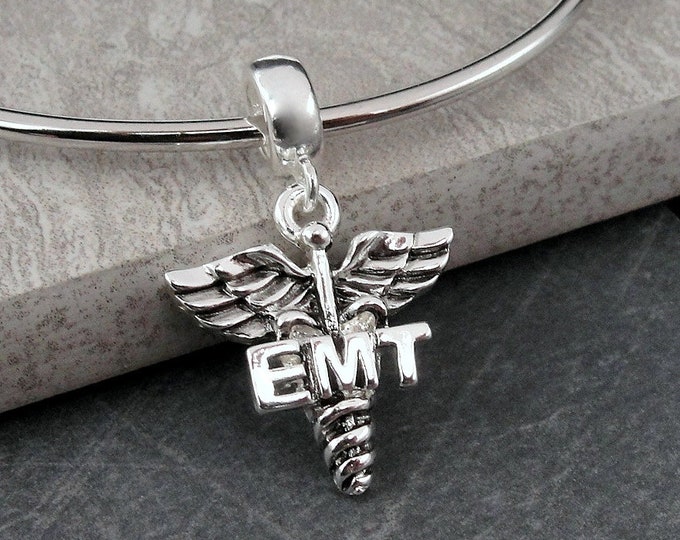 Silver EMT Caduceus Dangle Charm, EMT Symbol Charm, Paramedic Charm, Emergency Medical Technician Dangle Charm, EMT Paramedic Gift