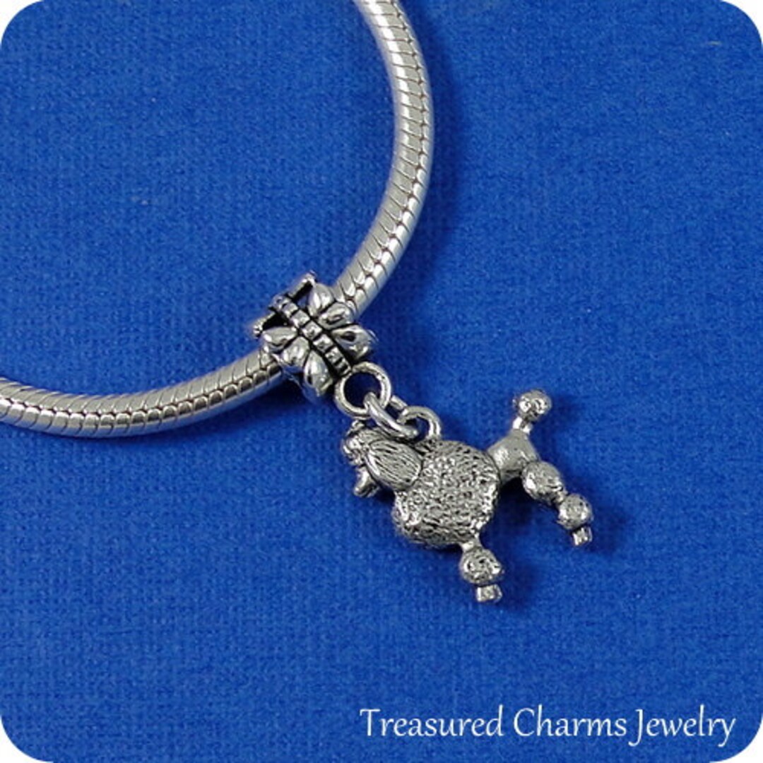 French Poodle European Dangle Bead Charm Silver Poodle Charm for