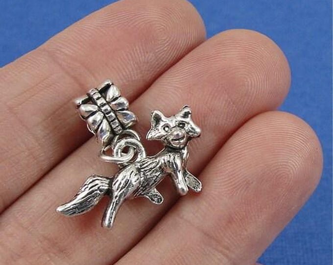 Fox European Dangle Bead Charm - Silver Fox Charm for European Bracelet