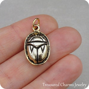Scarab Charm, Gold Egyptian Scarab Charm for Necklace or Bracelet, Ancient Beetle Charm, Egyptian Pharaoh Symbol Charm
