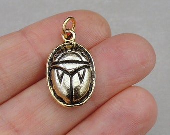 Scarab Charm, Gold Egyptian Scarab Charm for Necklace or Bracelet, Ancient Beetle Charm, Egyptian Pharaoh Symbol Charm