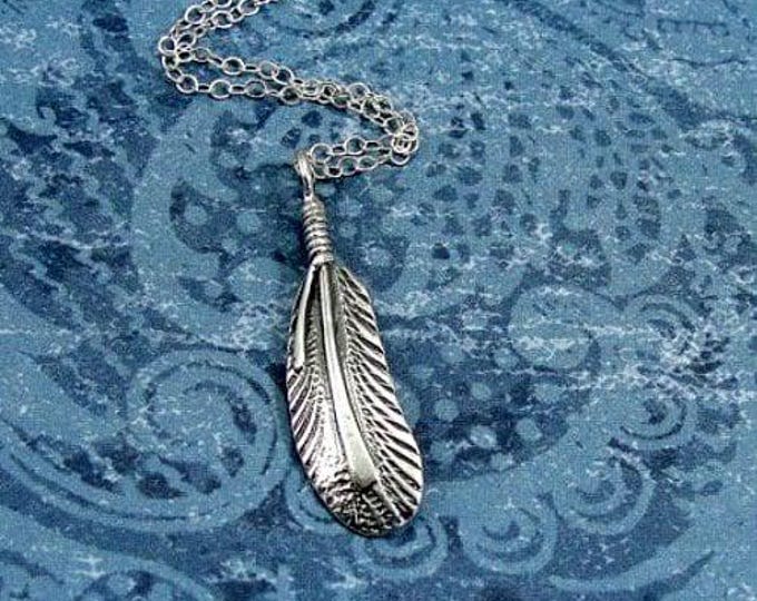 Feather Necklace, Sterling Silver Feather Charm on a Silver Cable Chain