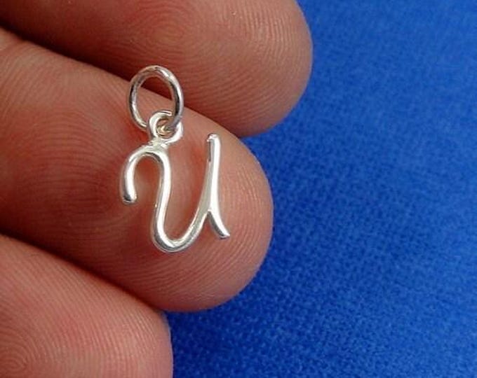 Script Letter U Initial Charm - Sterling Silver Cursive Letter U Alphabet Charm