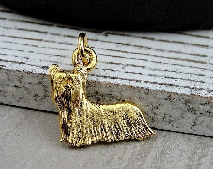 Skye Terrier Charm, Gold Skye Terrier Charm for Necklace or Bracelet, Gold Yorkie Charm, Yorkshire Terrier Charm, Skye Terrier Gift