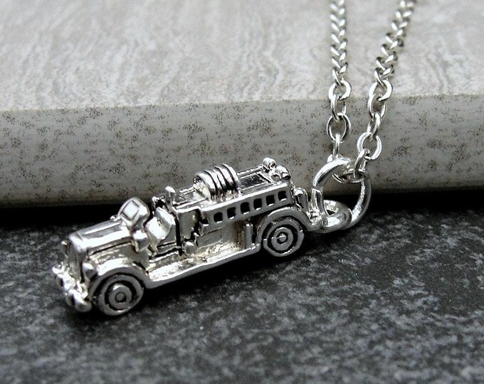 Silver Fire Engine Necklace, Fire Truck Necklace, Fire Engine Charm, Firetruck Charm, Firefighter Charm Necklace, Firefighter Gift Jewelry