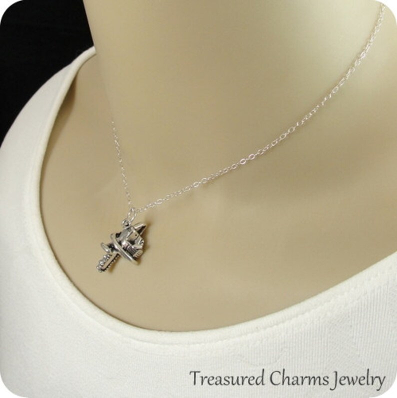 Chainsaw Necklace Sterling Silver Chain Saw Charm on a Silver Etsy