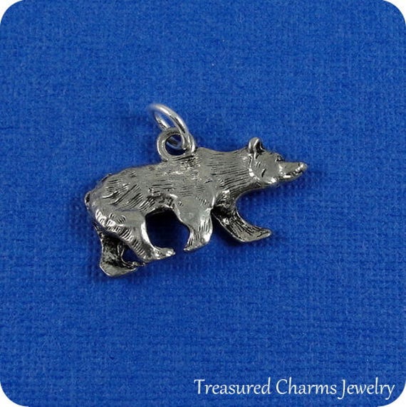 Grizzly Bear Charm Silver Plated Grizzly Bear Charm for Necklace