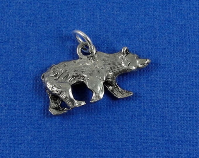 Grizzly Bear Charm - Silver Plated Grizzly Bear Charm for Necklace or Bracelet