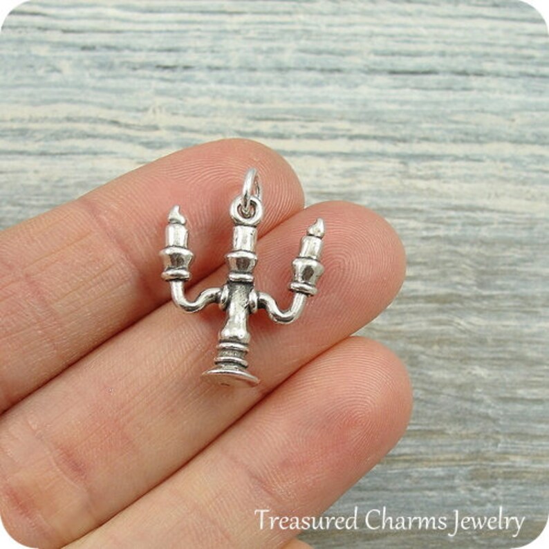 Candelabra Charm Sterling Silver Candlestick Charm for Etsy