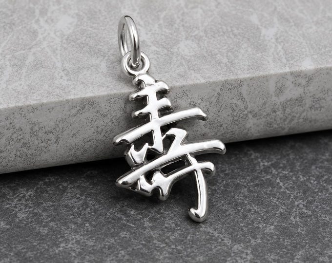 Chinese Long Life Charm, Sterling Silver Chinese Life Symbol Charm for Necklace or Bracelet, Longevity Symbol Charm, Chinese Symbol Pendant
