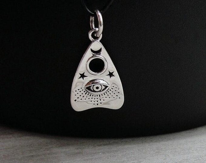 925 Sterling Silver Spirit Board Planchette Charm, Silver All Seeing Eye Charm, Talking Board Charm, Spirit Board Pendant, Halloween Charm