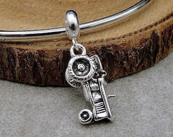 Tractor European Charm, Sterling Silver 3D Tractor Charm, Tractor Charm with Bail, Snake Bracelet Charm, Large Hole Bead, Farmer Gift