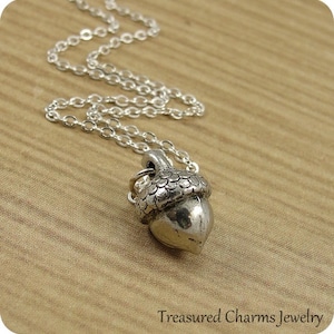Acorn Necklace, Silver Plated Acorn Charm on a Silver Cable Chain