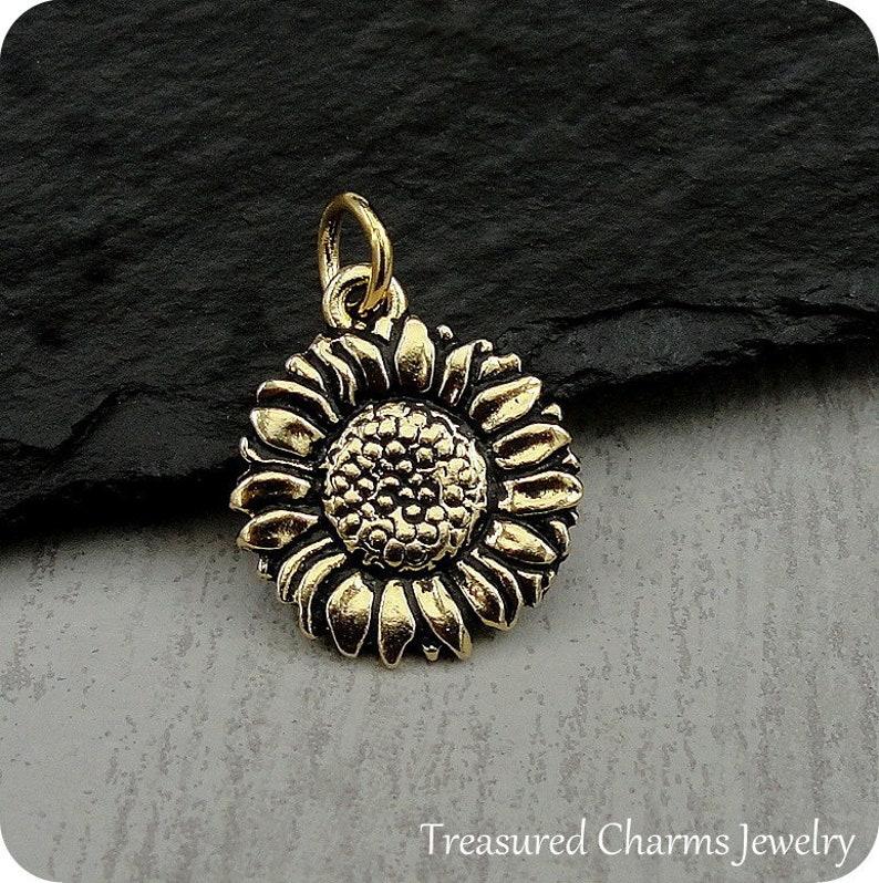 Sunflower Charm Gold Sunflower Charm for Necklace or Etsy