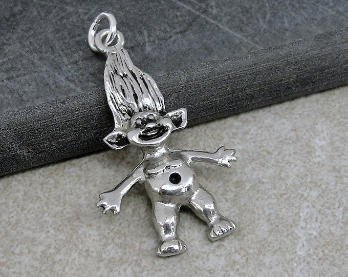 Troll Necklace, Silver Troll Necklace on a Silver Cable Chain