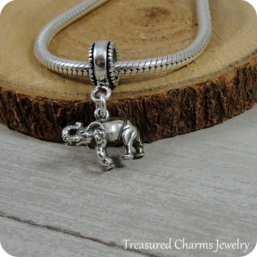 Elephant Dangle Charm Bead For Snake Chain Bracelets - Fits Pandora, Chamilia, Silver Tone With Rhinestones - View #7