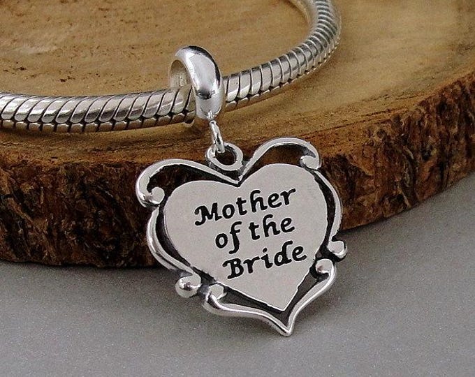 Mother of the Bride European Charm, Sterling Silver Mother of the Bride Dangle Charm, Bridal Party Charm, Large Hole Bead