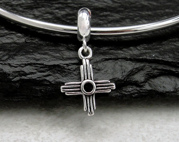 925 Sterling Silver Zia Symbol Dangle Bead Charm, New Mexico Zia European Charm, Southwestern Charm, Bracelet Charm, Large Hole Bead