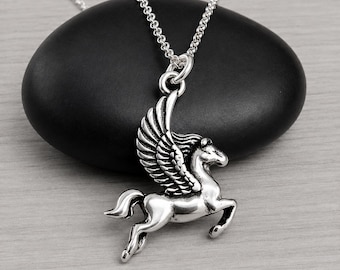 925 Sterling Silver Pegasus Necklace, Flying Horse Necklace, Pegasus Charm, Magic Horse Charm, Fairytale Fantasy Necklace, Pegasus Gift