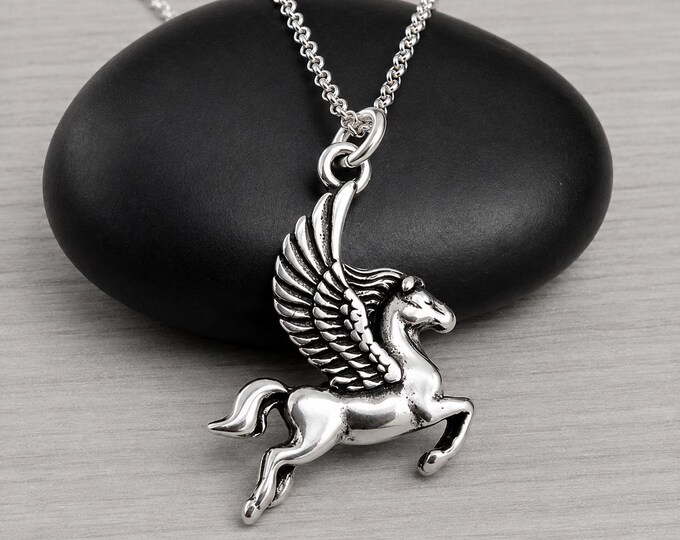 925 Sterling Silver Pegasus Necklace, Flying Horse Necklace, Pegasus Charm, Magic Horse Charm, Fairytale Fantasy Necklace, Pegasus Gift