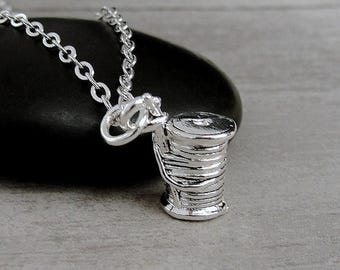 Sewing Necklace, Silver Plated Spool of Thread Charm Necklace, Spool of Thread Charm, Sewing Charm, Sewing Gift, Sewing Jewelry