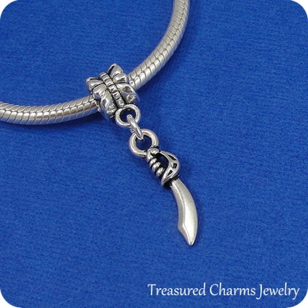 Sabre Sword European Dangle Bead Charm - Silver Sabre Sword Charm for European Bracelet