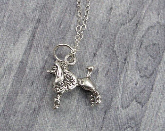 French Poodle Necklace, Sterling Silver French Poodle Charm on a Silver Cable Chain
